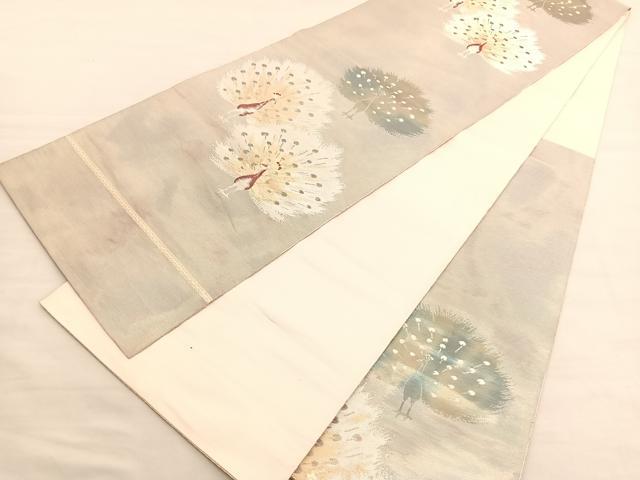 平和屋着物◎西陣 服部織物謹製 六通柄袋帯 こはく錦 孔雀 金銀糸 正絹 逸品 BAAV3394hv