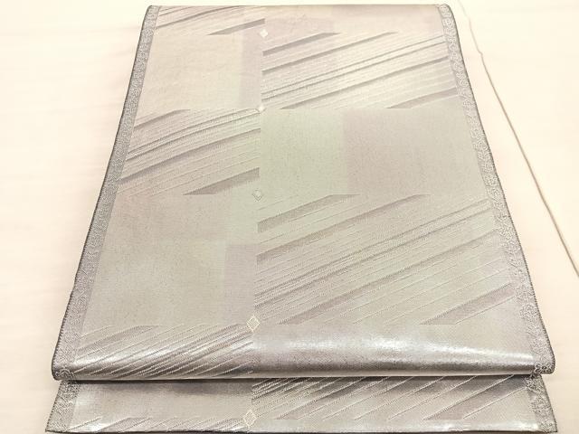 平和屋着物◎六通柄袋帯 唐織 斜線文 銀糸 引箔 正絹 逸品 BAAV3442hv