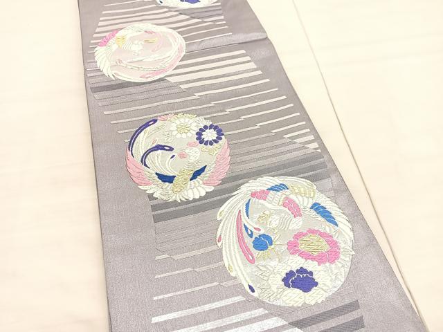 平和屋着物◎六通柄袋帯 唐織 鳳凰花丸文 金銀糸 正絹 逸品 BAAV3443hv