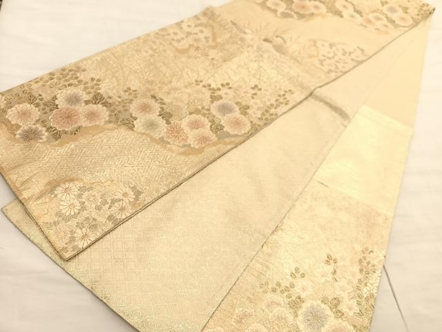 平和屋着物◎佐賀錦 六通柄袋帯 鴛鴦秋草文 金糸 正絹 逸品 BAAV3469hv