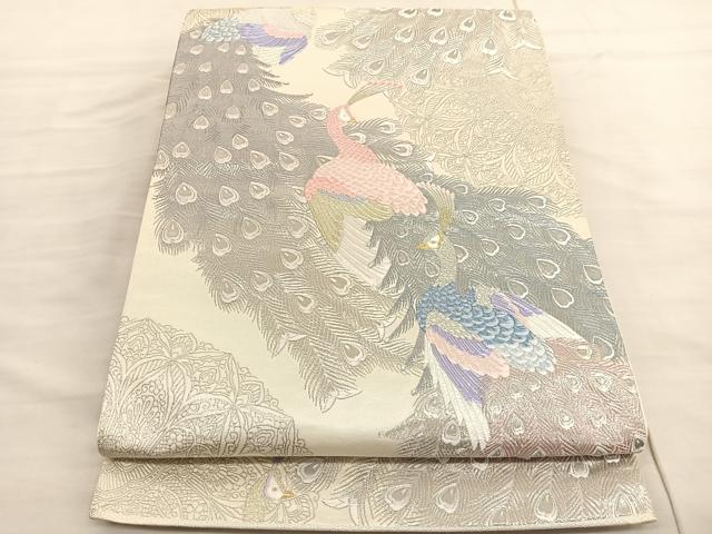 平和屋着物◎六通柄袋帯 唐織 更紗孔雀文 プラチナ箔 正絹 逸品 BAAV3491hv