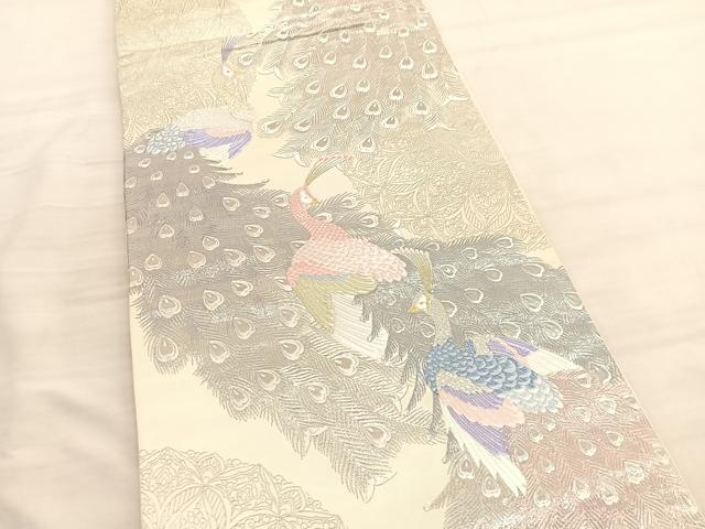 平和屋着物◎六通柄袋帯 唐織 更紗孔雀文 プラチナ箔 正絹 逸品 BAAV3491hv
