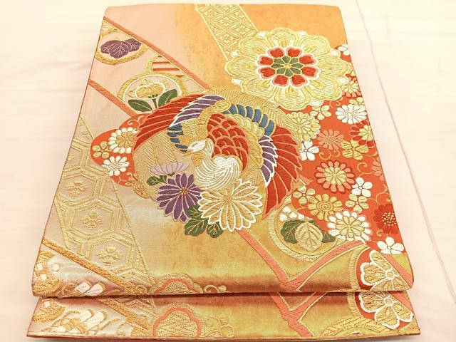 平和屋着物◎六通柄袋帯 唐織 大内瑞鳳文 金糸 正絹 逸品 BAAV3519hv