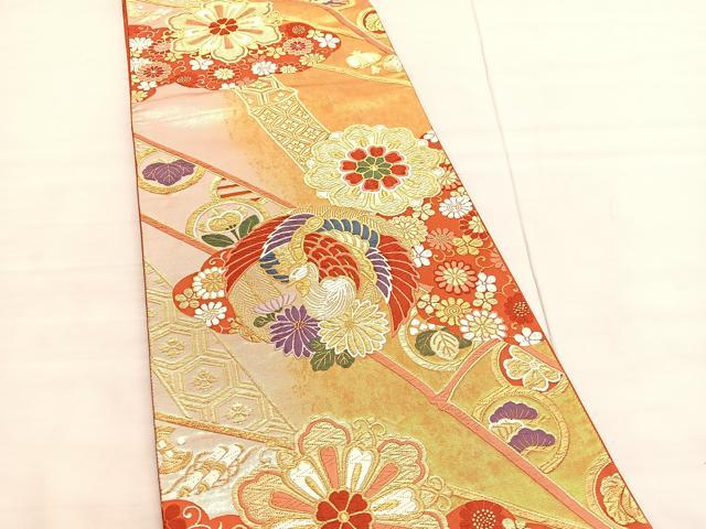 平和屋着物◎六通柄袋帯 唐織 大内瑞鳳文 金糸 正絹 逸品 BAAV3519hv