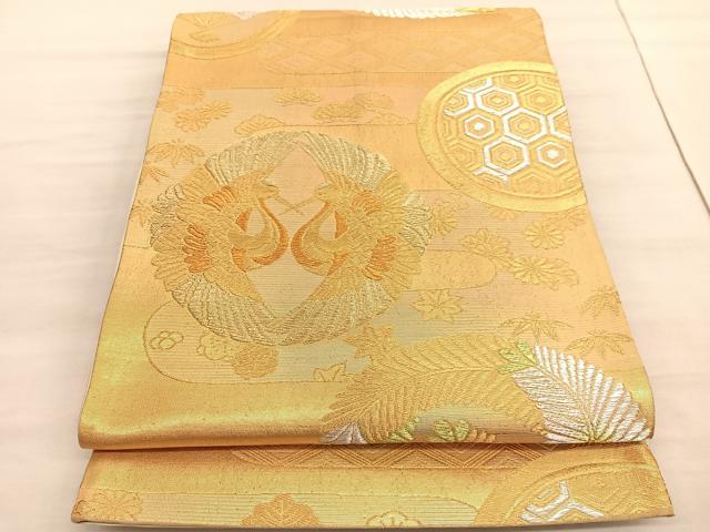 平和屋着物◎六通柄袋帯 双鶴松竹梅 金銀糸 正絹 逸品 BAAV3529hv