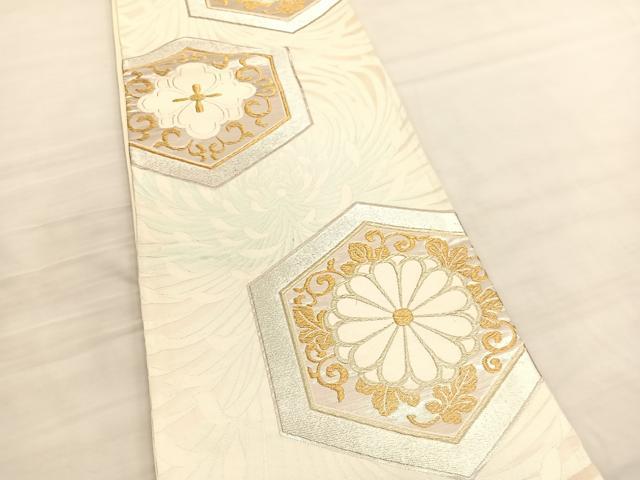 平和屋着物◎六通柄袋帯 唐織 乱菊亀甲花文 金銀糸 正絹 逸品 BAAV3539hv
