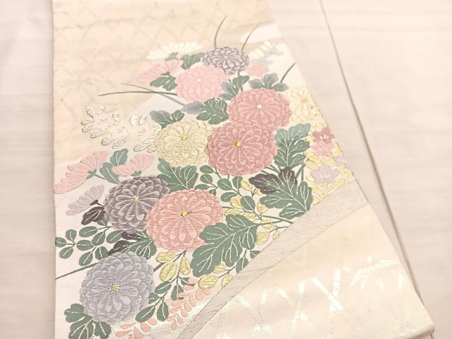 平和屋着物◎西陣 太鼓柄袋帯 唐織 菊手綱 正絹 逸品 BAAV3555hv