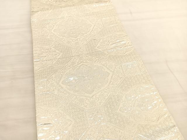 平和屋着物◎六通柄袋帯 菱天井花文 銀糸 正絹 逸品 BAAV3570hv