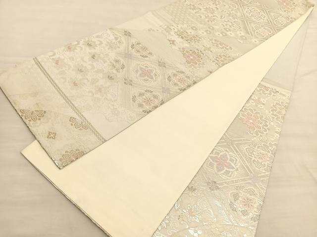 平和屋着物◎六通柄袋帯 唐織 エ霞菱天井花文 金銀糸 正絹 逸品 BAAV3586hv