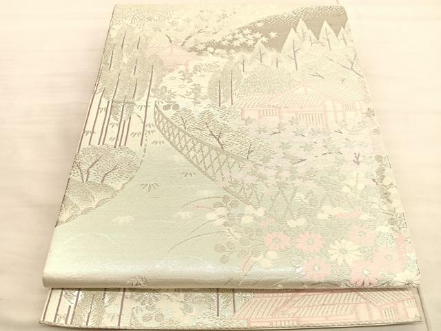 平和屋着物◎六通柄袋帯 唐織 風景文 プラチナ純銀箔二重織 正絹 逸品 BAAV3587hv