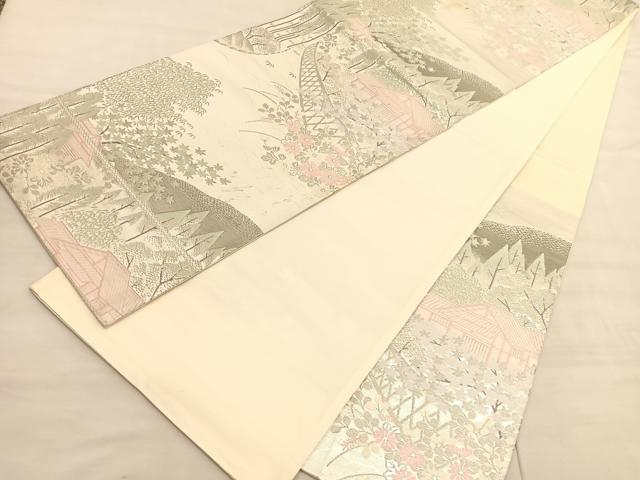 平和屋着物◎六通柄袋帯 唐織 風景文 プラチナ純銀箔二重織 正絹 逸品 BAAV3587hv