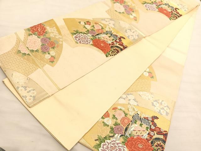 平和屋着物◎六通柄袋帯 唐織 地紙御所車花文 金糸 正絹 逸品 BAAV3588hv