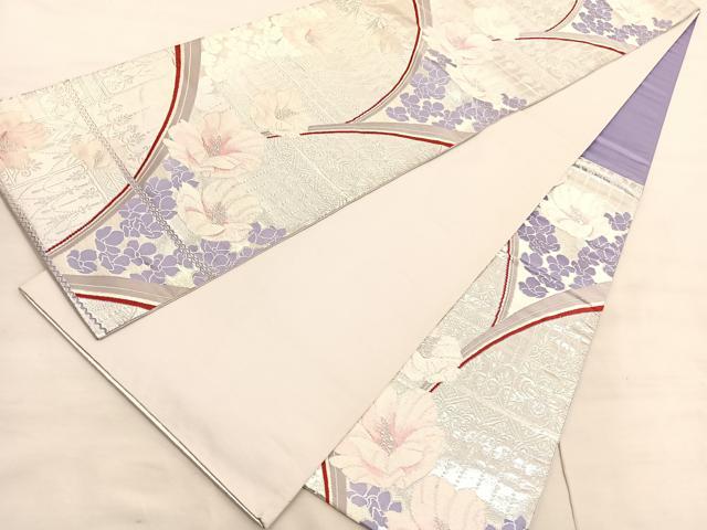 平和屋着物◎六通柄袋帯 唐織 飾花文 銀糸 正絹 逸品 BAAV3592hv