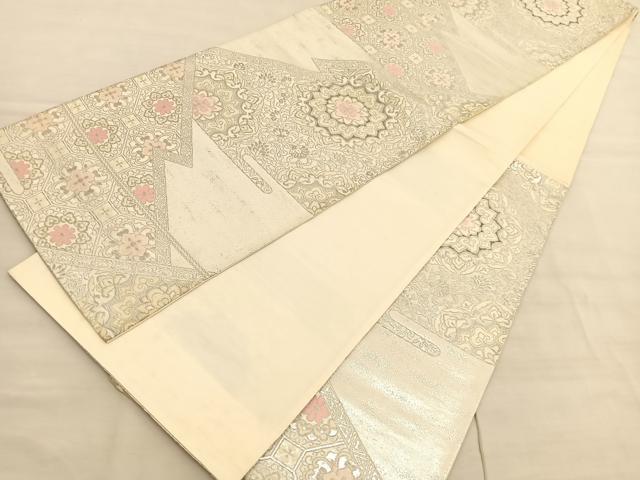 平和屋着物◎六通柄袋帯 唐織 松皮菱宝相華 プラチナ二重箔 正絹 逸品 BAAV3596hv