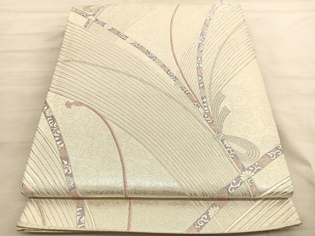 平和屋着物◎六通柄袋帯 極細千唐花熨斗文 銀糸 正絹 逸品 BAAV3626hv
