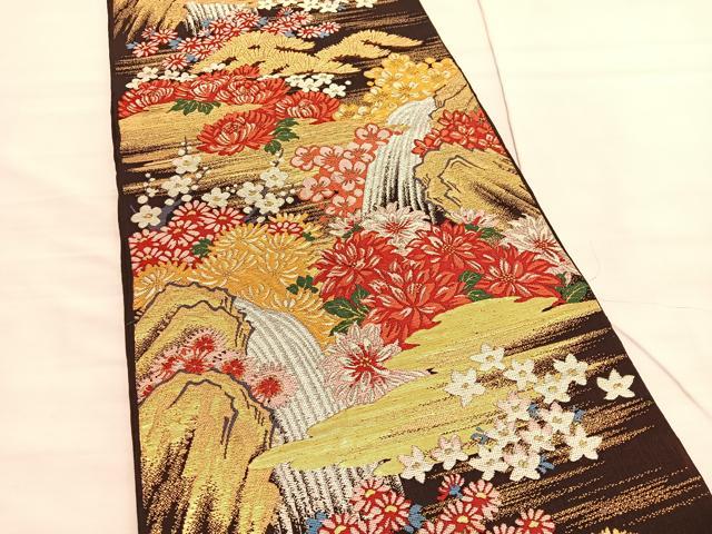 平和屋着物◎六通柄 本袋帯 唐織 流水花文 金糸 正絹 逸品 BAAV3642hv