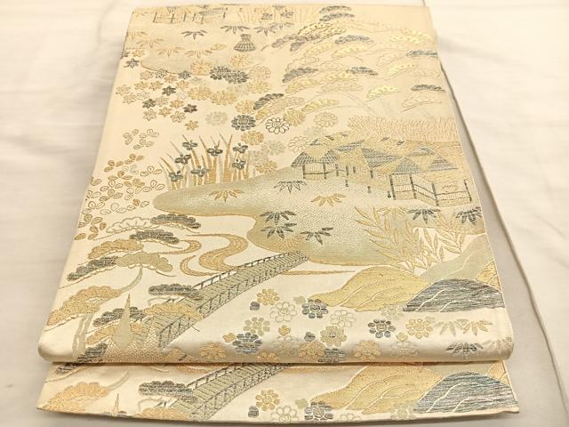 平和屋着物◎六通柄袋帯 光悦織 御所解文 金糸 正絹 逸品 BAAV3646hv