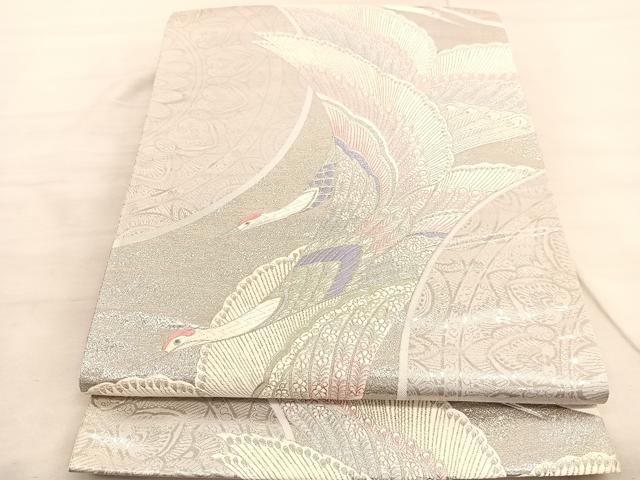 平和屋着物◎六通柄袋帯 唐織 九百錦 吉祥鶴華文 プラチナ箔 正絹 逸品 BAAV3659hv