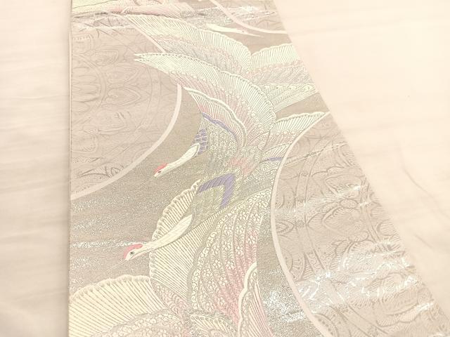 平和屋着物◎六通柄袋帯 唐織 九百錦 吉祥鶴華文 プラチナ箔 正絹 逸品 BAAV3659hv