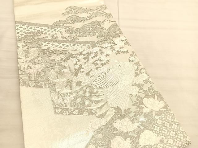 平和屋着物◎太鼓柄袋帯 王朝屏風小袖文様 プラチナ箔 正絹 逸品 BAAV3678hv