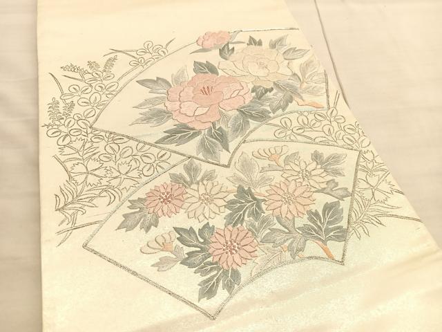 平和屋着物◎太鼓柄袋帯 総刺繍 駒刺繍 地紙花文 引箔 正絹 逸品 BAAV3684hv