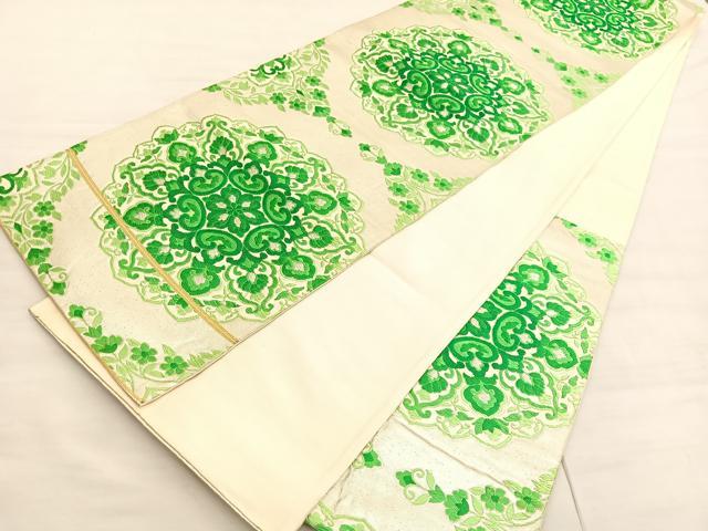 平和屋着物◎六通柄袋帯 唐織 宝相華 銀糸 正絹 逸品 BAAV3687hv