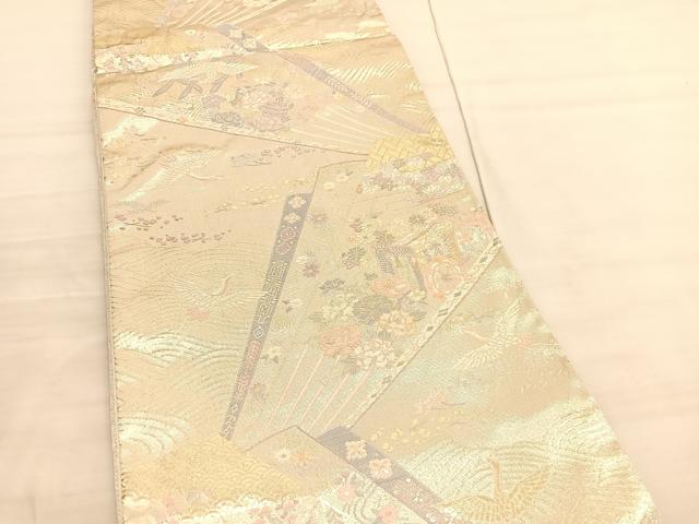 平和屋着物◎六通柄袋帯 唐織 王朝錦 純銀乃彩 扇面御所車花文 正絹 逸品 BAAV3697hv