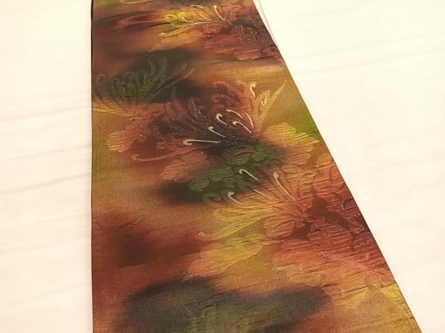 平和屋着物◎六通柄袋帯 ふくれ織 乱菊 金糸 引箔 正絹 逸品 BAAV3711hv