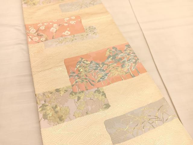 平和屋着物◎六通柄袋帯 唐織 琳派松梅文 金糸 正絹 逸品 BAAV3723hv