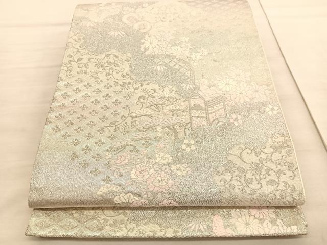 平和屋着物◎六通柄袋帯 唐織 鉾道長花唐草文 銀糸 正絹 逸品 BAAV3728hv