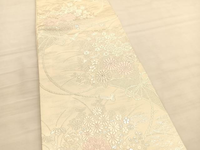 平和屋着物◎六通柄袋帯 唐織 瑞麗花束文 銀糸 正絹 逸品 BAAV3729hv