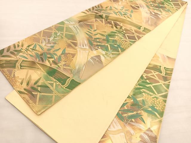 平和屋着物◎六通柄袋帯 籬南天文 金糸 引箔 正絹 逸品 BAAV3738hv