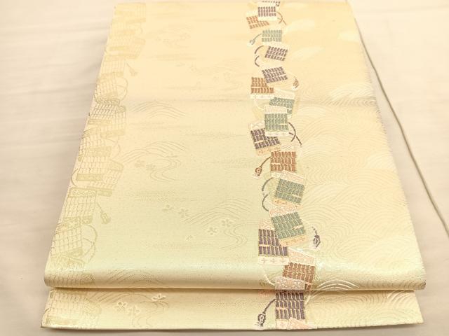 平和屋着物◎六通柄袋帯 唐織 鎧縅立波文 金糸 正絹 逸品 BAAV3744hv