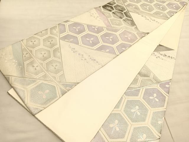 平和屋着物◎六通柄袋帯 唐織 若松葉亀甲文 銀糸 正絹 逸品 BAAV3745hv