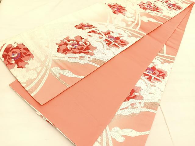 平和屋着物◎西陣 六通柄袋帯 唐織 結び紐花文 銀糸 正絹 逸品 BAAV3762hv