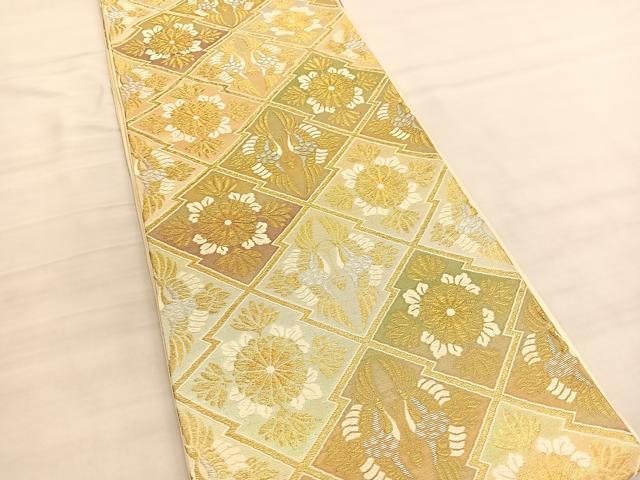 平和屋着物◎六通柄袋帯 松皮菱双鶴菊文 金銀糸 正絹 逸品 BAAV3789hv