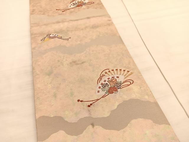 平和屋着物◎六通柄袋帯 古典 檜扇御所車花文 金糸 引箔 正絹 逸品 BAAV3791hv