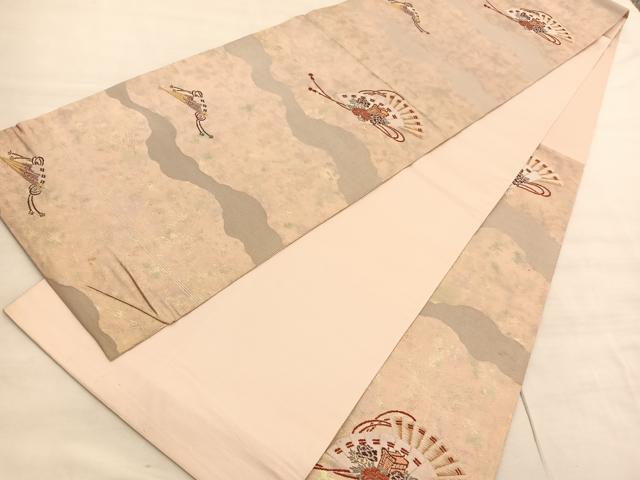 平和屋着物◎六通柄袋帯 古典 檜扇御所車花文 金糸 引箔 正絹 逸品 BAAV3791hv