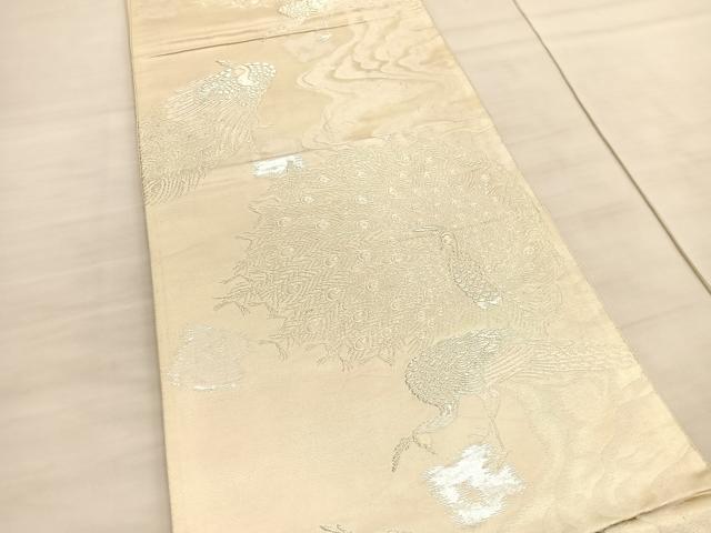 平和屋着物◎六通柄袋帯 唐織 孔雀 銀糸 正絹 逸品 BAAV3802hv