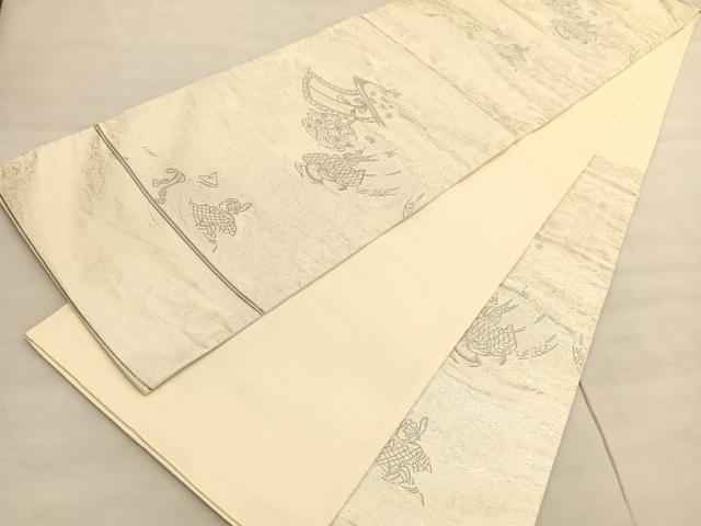 平和屋着物◎六通柄袋帯 人物風景文 九百錦織 プラチナ二重箔 正絹 逸品 BAAV3805hv