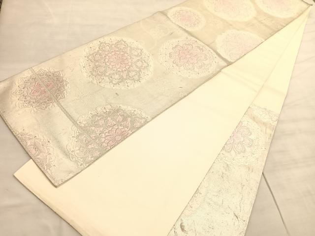 平和屋着物◎六通柄袋帯 唐織 宝相華 銀糸 正絹 逸品 BAAV3808hv
