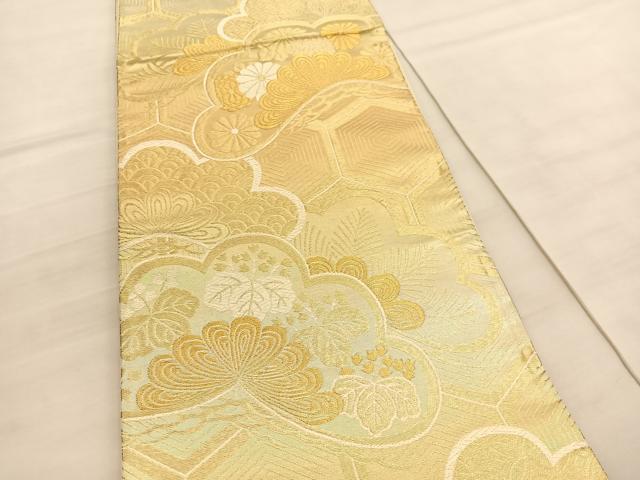 平和屋着物◎六通柄袋帯 唐織 亀甲松花文 金糸 正絹 逸品 BAAV3809hv