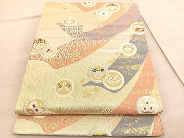 平和屋着物◎六通柄袋帯 唐織 熨斗宝尽くし丸文 金銀糸 正絹 逸品 BAAV3810hv