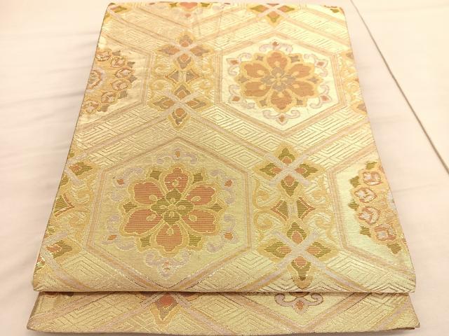 平和屋着物◎六通柄袋帯 亀甲花文 金銀糸 正絹 逸品 BAAV3812hv
