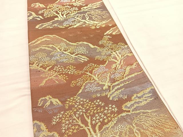 平和屋着物◎六通柄袋帯 遠山風景文 金銀糸 正絹 逸品 BAAV3817hv