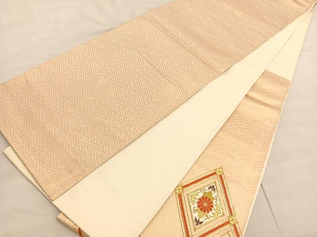 平和屋着物◎太鼓柄袋帯 駒刺繍 雲取り菱天井花文 金糸 正絹 逸品 BAAV3818hv