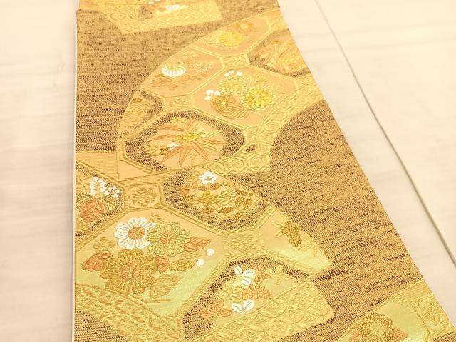 平和屋着物◎六通柄袋帯 唐織 地紙蜀江花文 金糸 正絹 逸品 BAAV3822hv