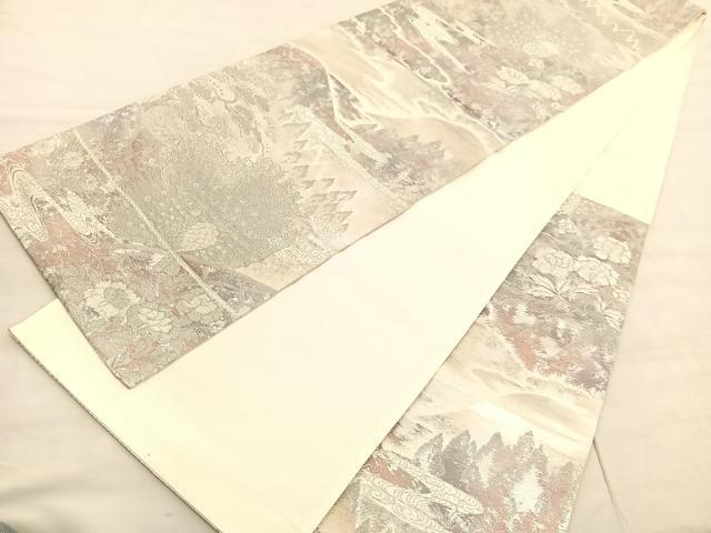 平和屋着物◎六通柄袋帯 彩京錦 孔雀花文 プラチナ箔二重引 正絹 逸品 BAAV3848hv