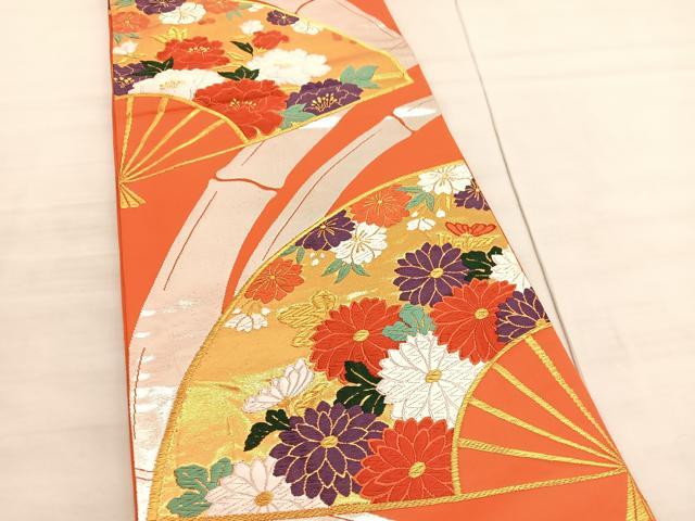 平和屋着物◎六通柄袋帯 唐織 扇面花文 金銀糸 正絹 逸品 BAAV3877hv
