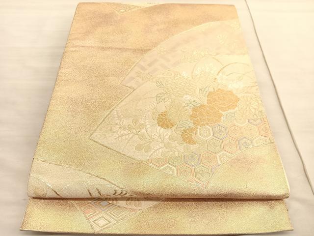 平和屋着物◎六通柄袋帯 唐織 地紙観菊文 金糸 正絹 逸品 BAAV3883hv